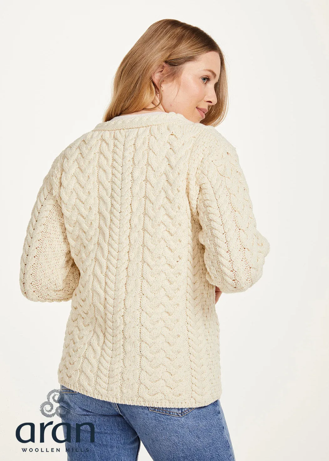 Traditional Cable Knit Aran Cardigan | Natural - Clearance