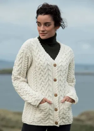 Traditional Cable Knit Aran Cardigan | Natural - Clearance
