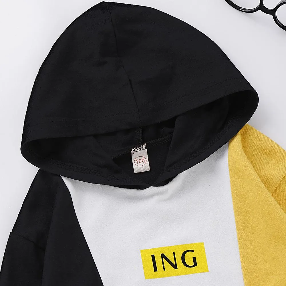 Unisex Ing Color Contrast Long Sleeve Hooded Top & Pants Kids Wholesale Clothing