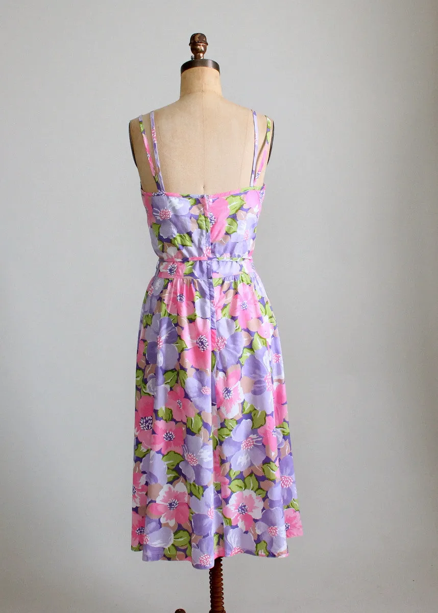 Vintage 1970s Purple and Pink Floral Cotton Sundress