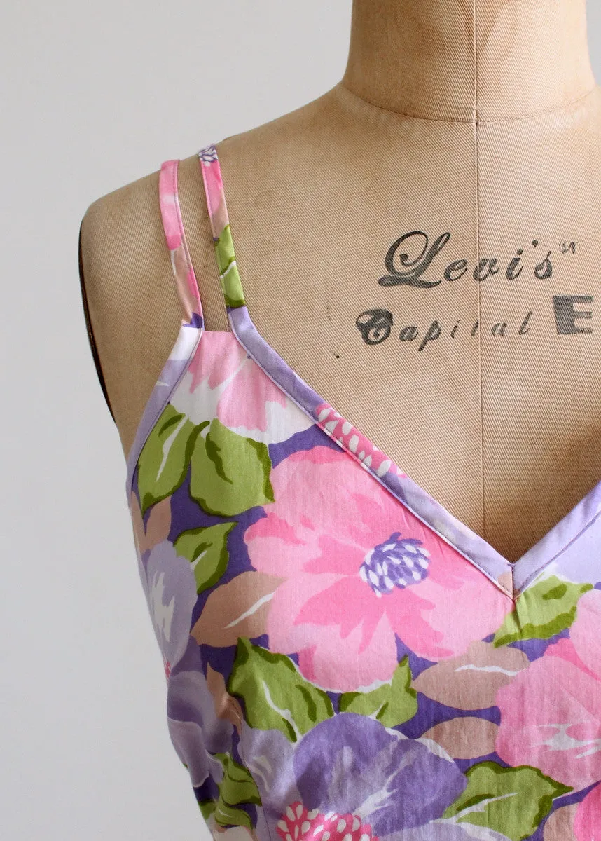 Vintage 1970s Purple and Pink Floral Cotton Sundress