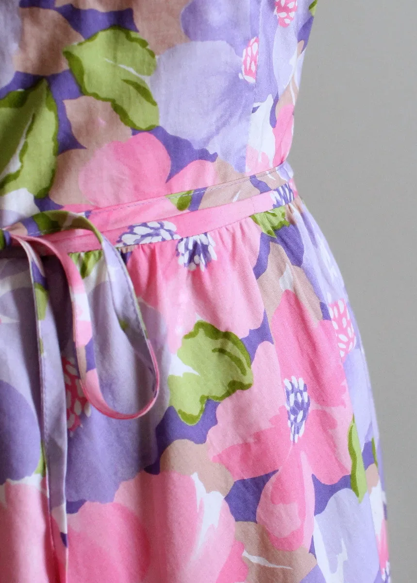 Vintage 1970s Purple and Pink Floral Cotton Sundress