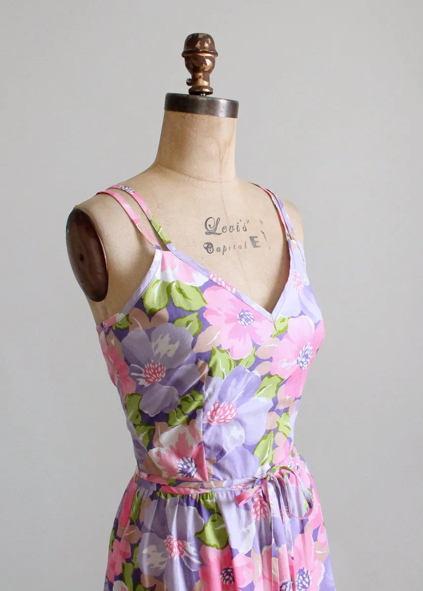 Vintage 1970s Purple and Pink Floral Cotton Sundress