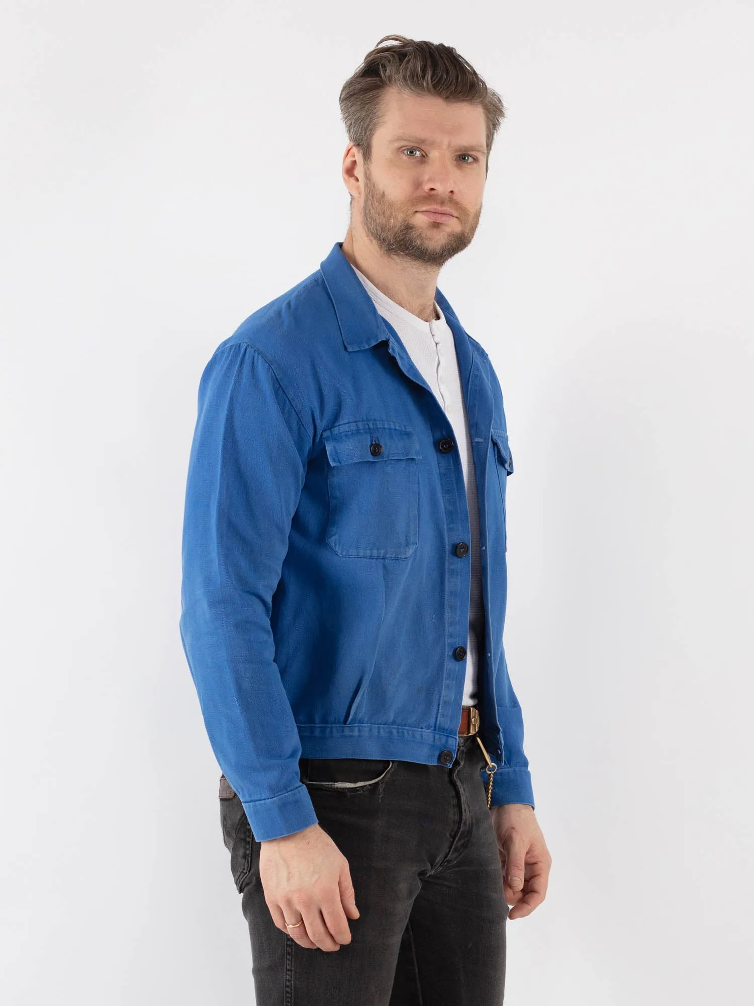 Vintage 70's Men Cropped Italian Work Jacket in Blue