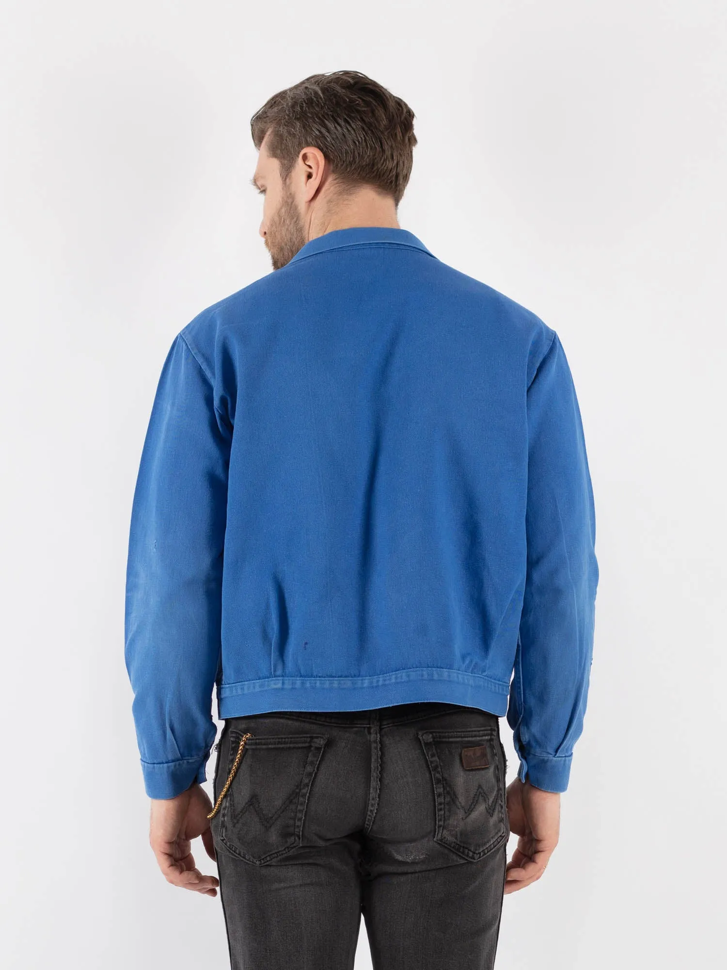 Vintage 70's Men Cropped Italian Work Jacket in Blue