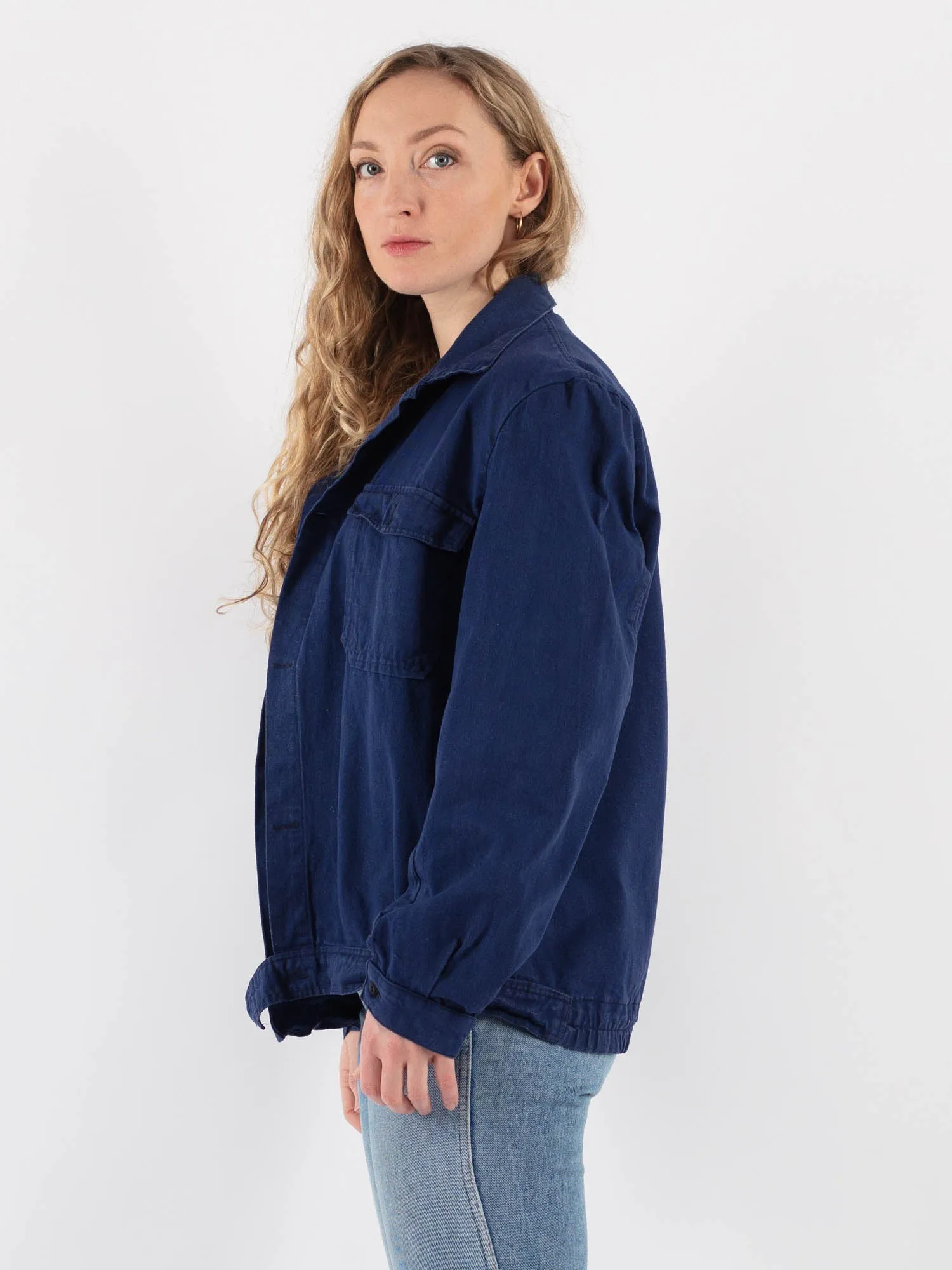 Vintage 70's Women Italian Work Jacket in Blue