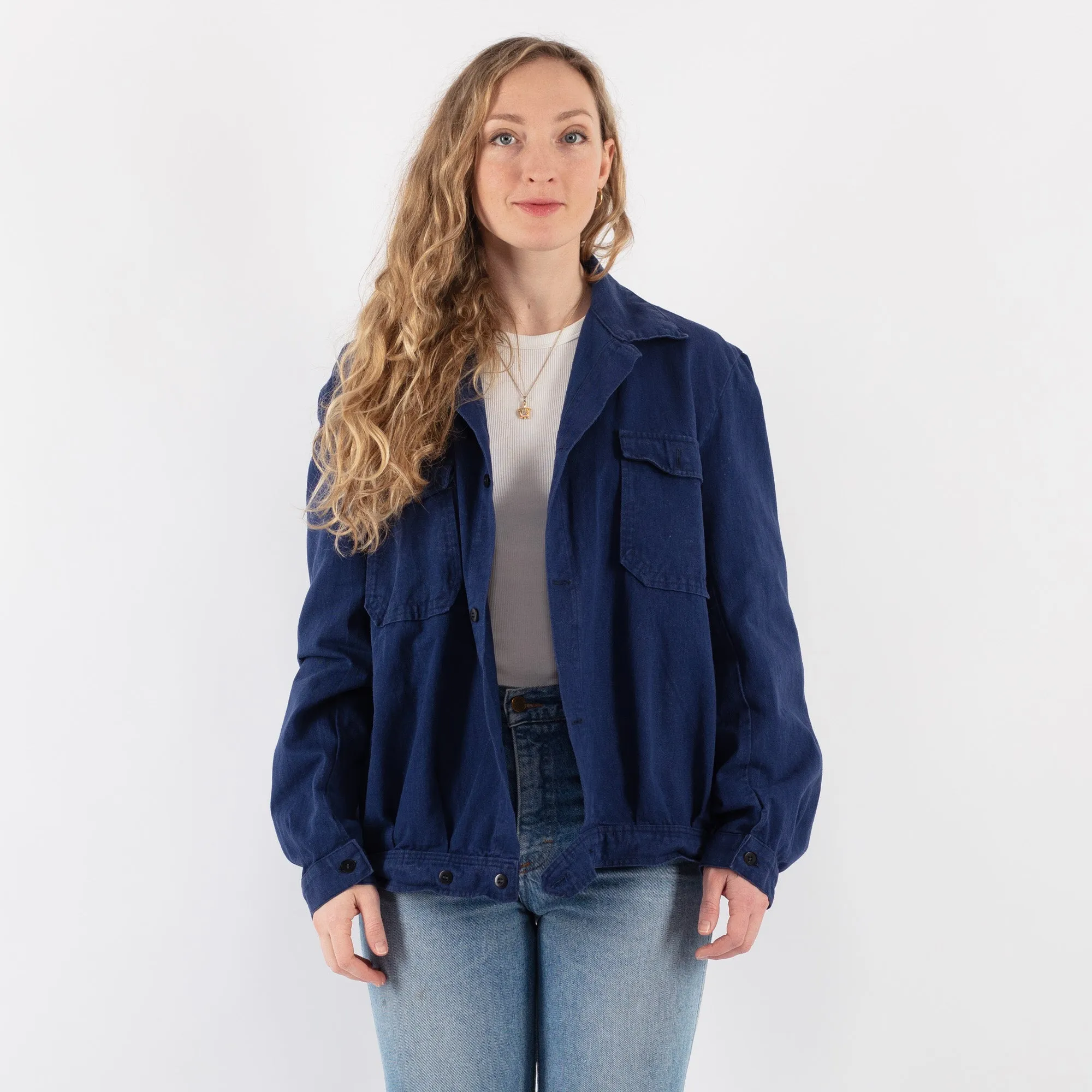 Vintage 70's Women Italian Work Jacket in Blue