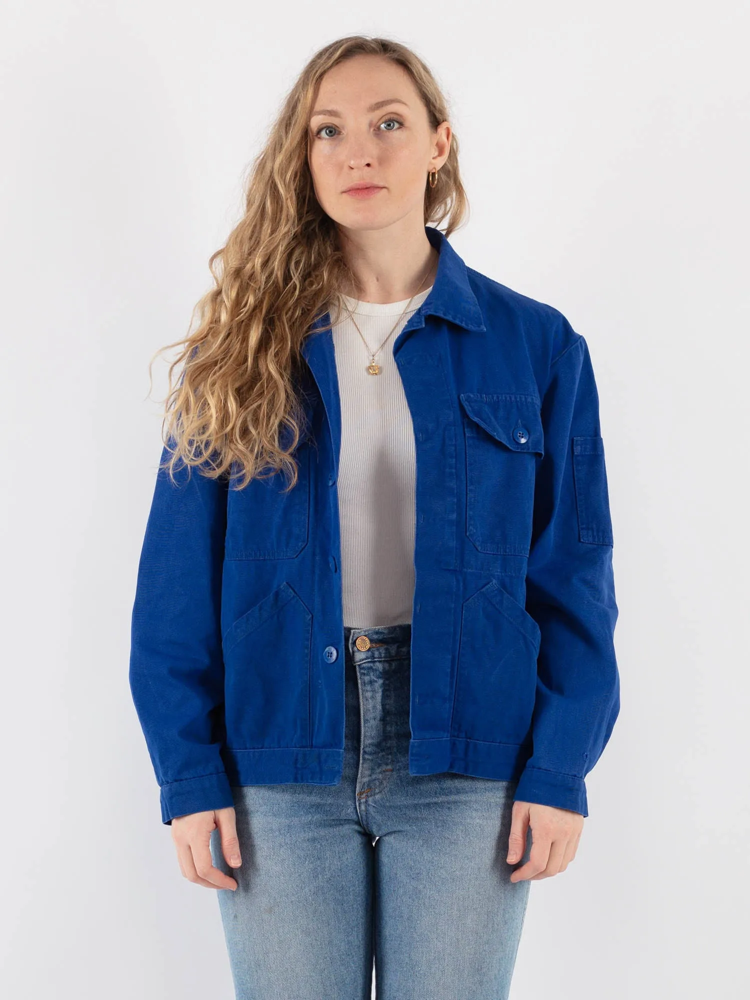 Vintage 70's Women Sanfor Work Jacket in Blue