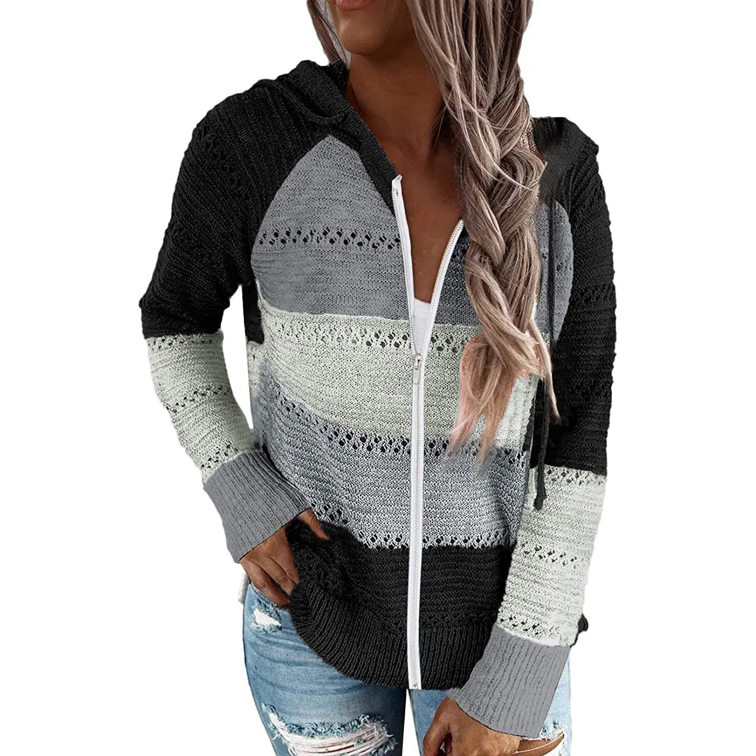 Women Casual Long Sleeve Zip Up Hooded Sweatshirt Hoodies