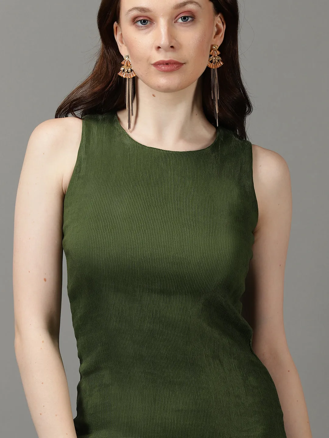 Women Olive Sleeveless Sheath Dress