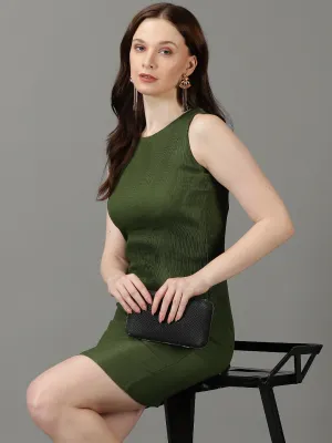 Women Olive Sleeveless Sheath Dress