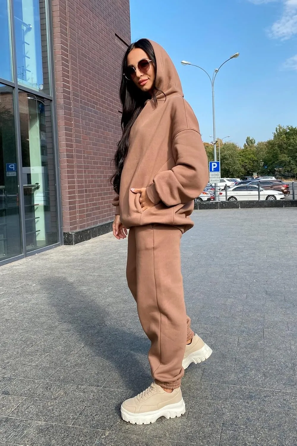 Womens 2 Piece Outfits Sweatsuit Oversized Lounge Sets Sweatshirt Baggy Sweatpants Casual Hoodies with Pockets