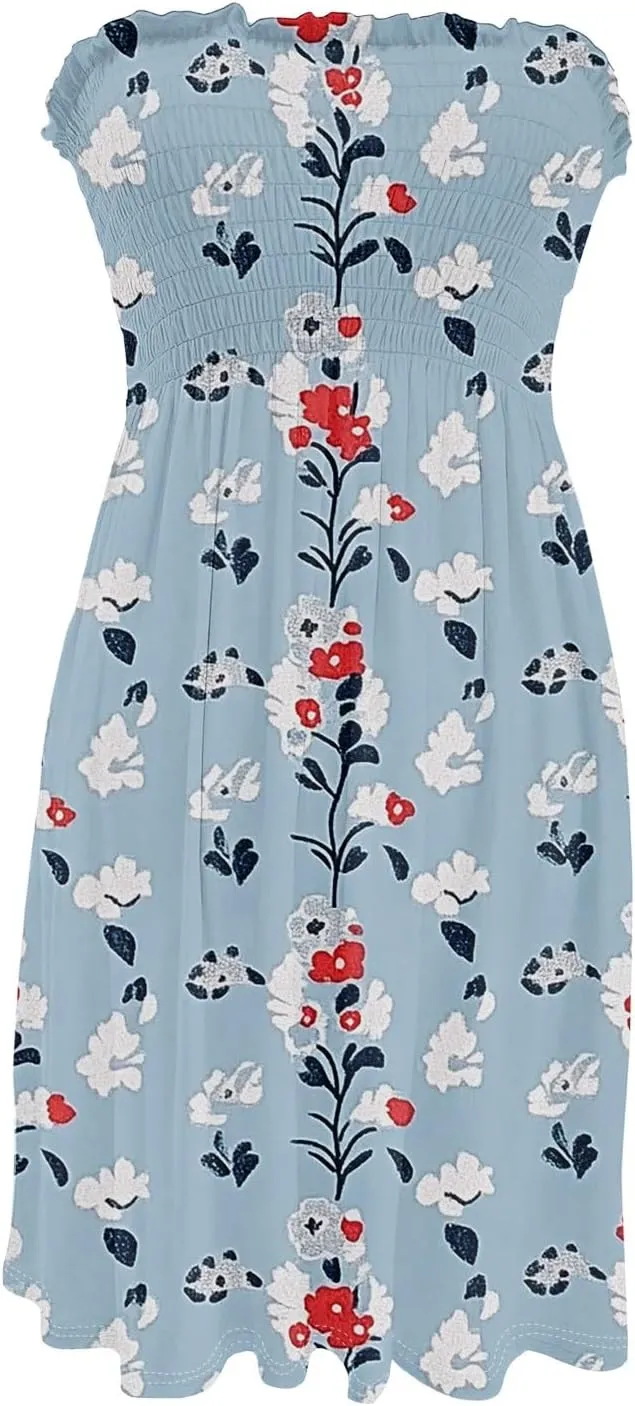 Women's 2025 Summer Tube Dresses Sexy Off Shoulder Floral Mini Dress Beach Vacation Outfit Dress Fashion