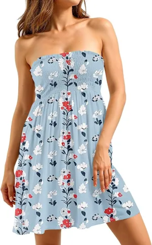Women's 2025 Summer Tube Dresses Sexy Off Shoulder Floral Mini Dress Beach Vacation Outfit Dress Fashion