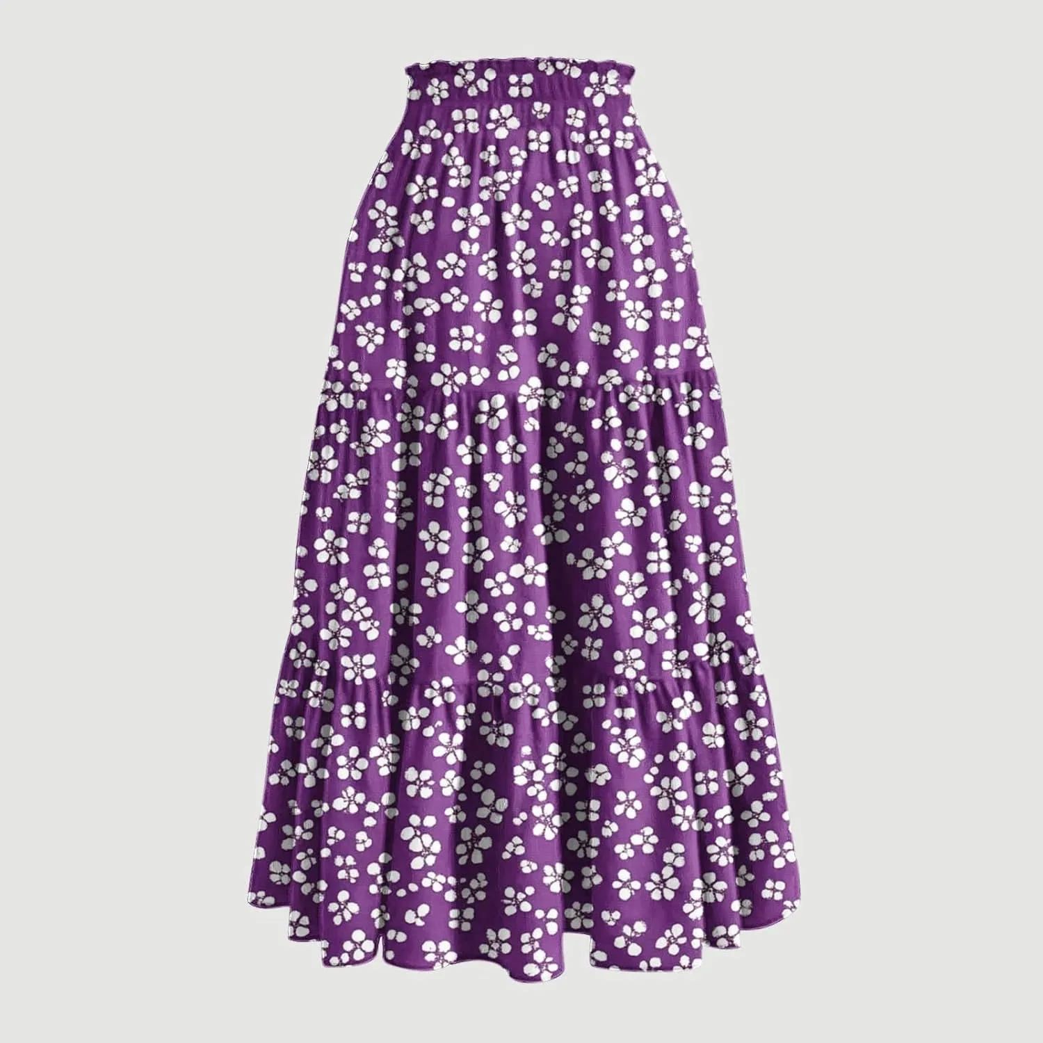 Womens Boho Floral Print Maxi Skirt Summer Drawstring High Waisted Tiered Long Skirts Flowy Beach Vacation Skirts