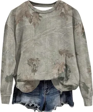Womens Camo Oversized Sweatshirts Y2k Graphic Sweater Crewneck Long Sleeve Pullover Shirts