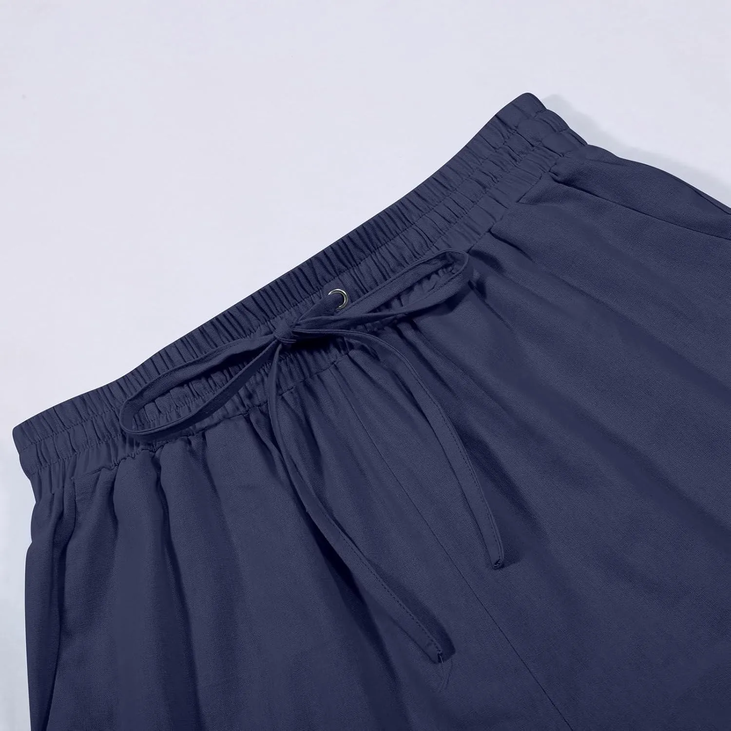 Women's Casual Pants,Plus Size Women's Elastic Cuff Capris Cotton Linen Blend Relaxed Fit Cropped Pants