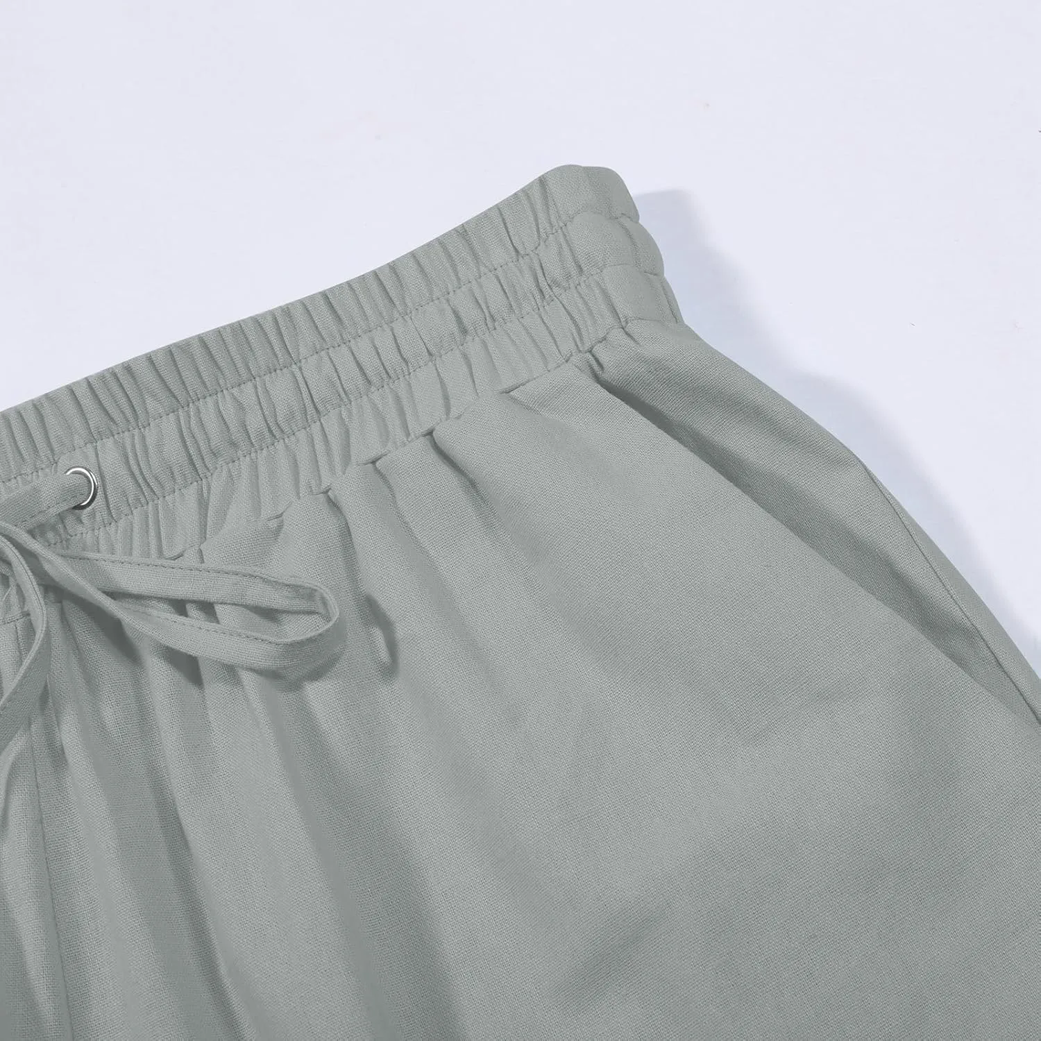 Women's Casual Pants,Plus Size Women's Elastic Cuff Capris Cotton Linen Blend Relaxed Fit Cropped Pants