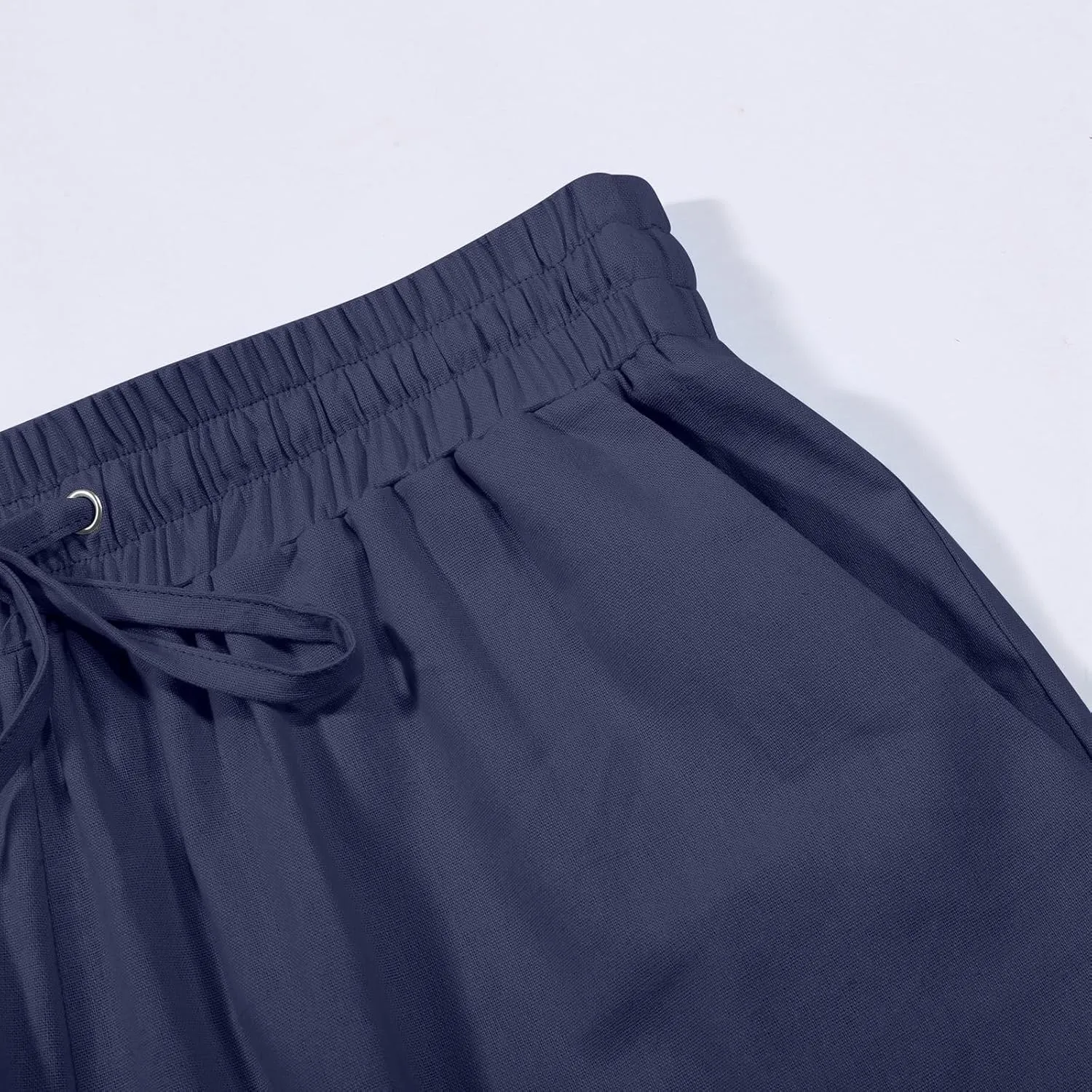 Women's Casual Pants,Plus Size Women's Elastic Cuff Capris Cotton Linen Blend Relaxed Fit Cropped Pants