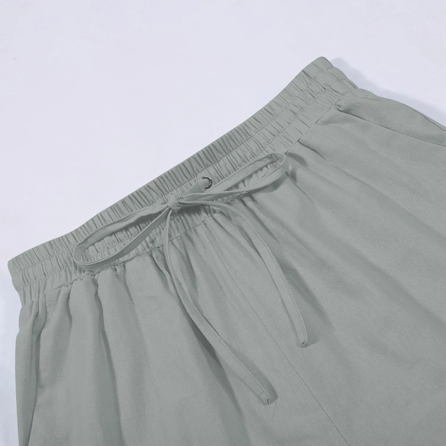 Women's Casual Pants,Plus Size Women's Elastic Cuff Capris Cotton Linen Blend Relaxed Fit Cropped Pants