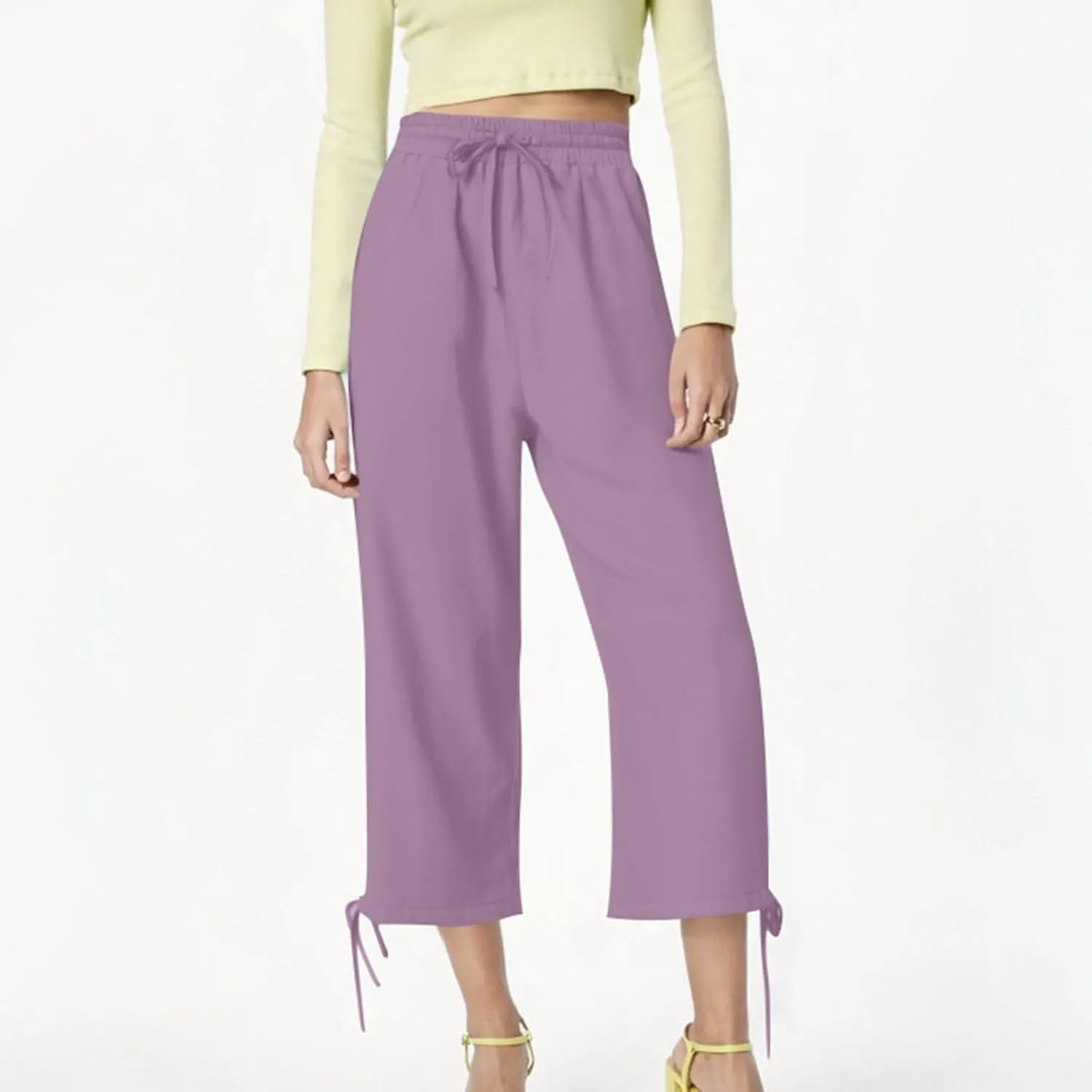 Women's Casual Pants,Plus Size Women's Elastic Cuff Capris Cotton Linen Blend Relaxed Fit Cropped Pants