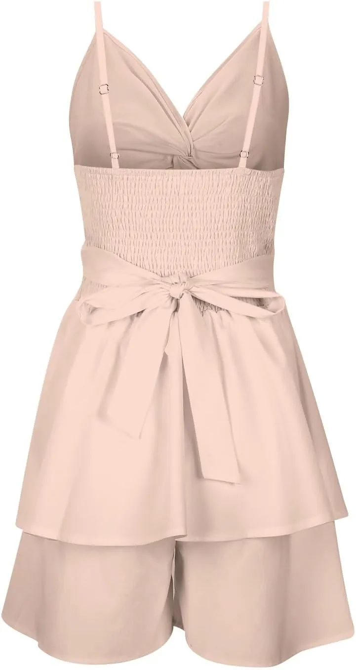 Women's Jumpsuit Sexy Neck Spaghetti Straps Double Layer Ruffle Hem Mini Short Romper Aline Dresses for