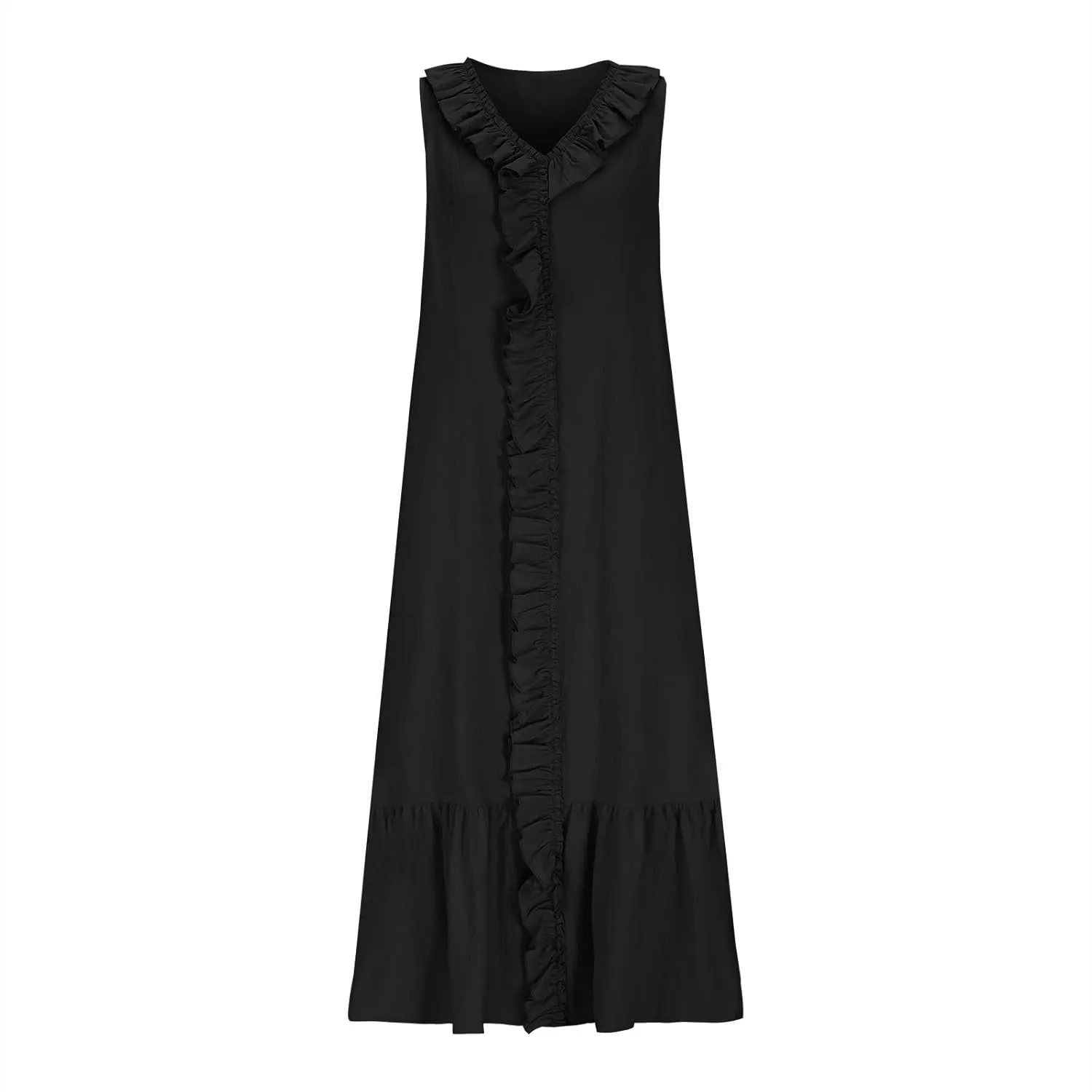 Womens Maxi Dresses 2025 Summer Sexy V Neck Sleeveless Tank Dress Swing Ruffle Hem Going Out Dress