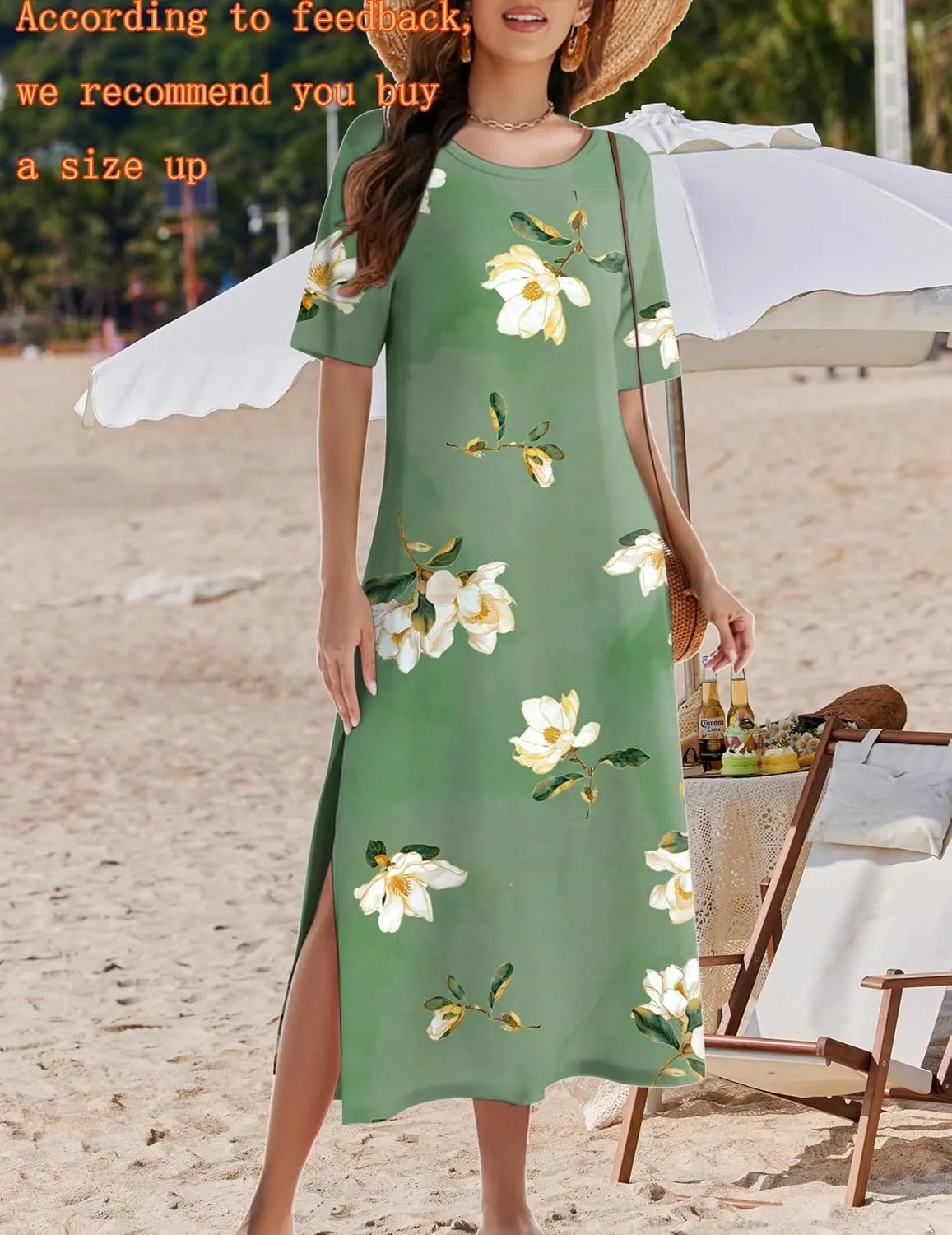 Zeagoo Women Floral Summer Dress Casual Beach Dress Printed T Shirt Dress Split Long Dress Travel 2025 Vacation Dress